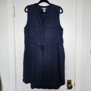 H&M Navy blue sleeveless utility dress with pockets sz 14